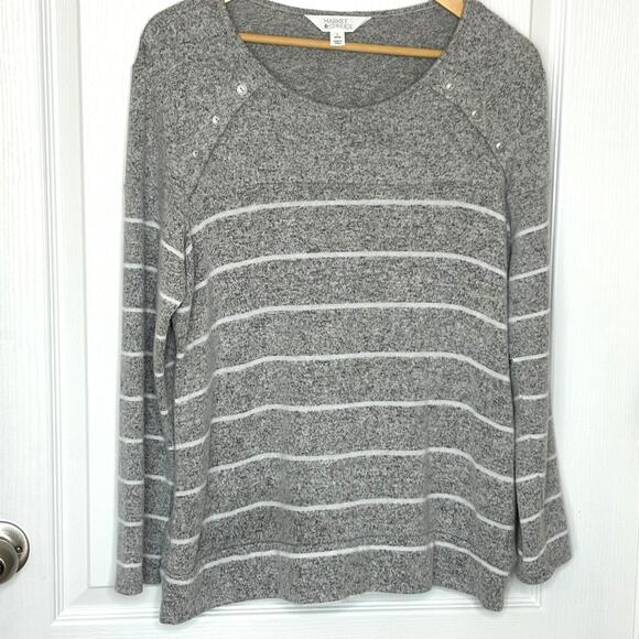 Market & Spruce Wms Petite L Cozy Brushed Knit Gray White Striped Tunic Sweater - Picture 9 of 9